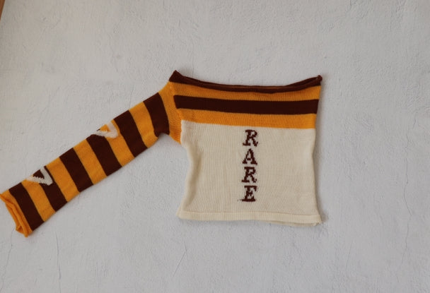 'Rare' One Shoulder Long Sleeve - Brown/Yellow/White