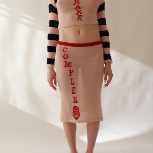 'Complex' Midi Skirt - Dusty Pink/Red