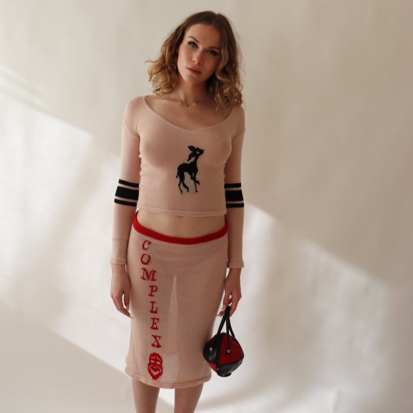 'Complex' Midi Skirt - Dusty Pink/Red