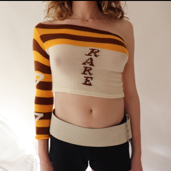 'Rare' One Shoulder Long Sleeve - Brown/Yellow/White