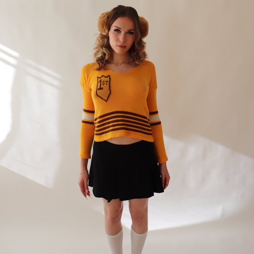 'First' Varsity Stripe Long Sleeve -Yellow/Brown/White