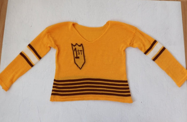 'First' Varsity Stripe Long Sleeve -Yellow/Brown/White